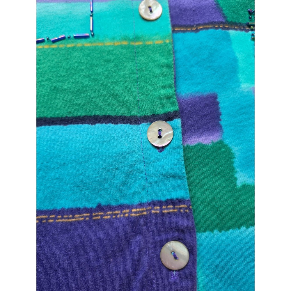 Vintage Carole Little Sport Petites Teal Purple Beaded Cotton Top Womens Size S - Picture 9 of 11